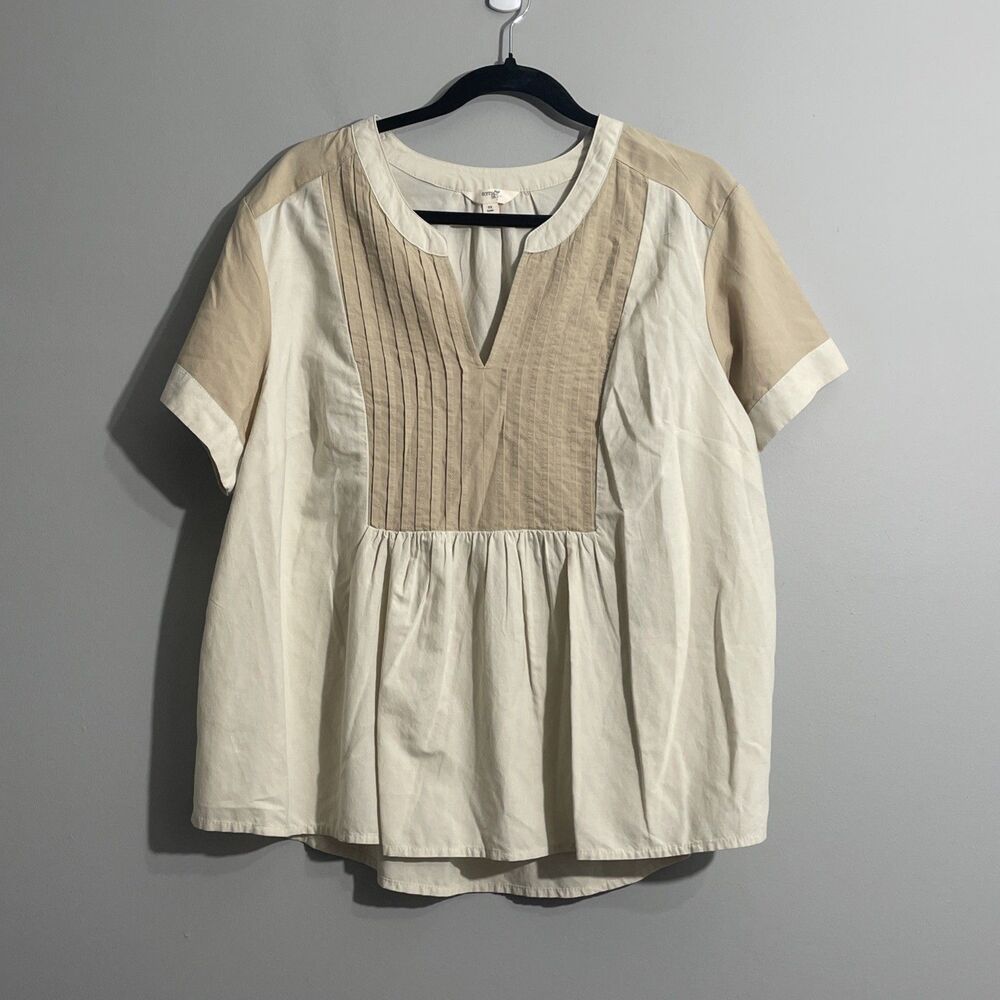 Terra & Sky Tan Short Sleeve Blouse Women’s Plus Size 14W Pleasant Top NWT